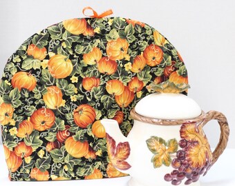 Fall and pumpkin Tea pot cozy, tea cozy, tea warmer, tea pot jacket, cotton fabric warmer/tea time/tea party /fall tea party