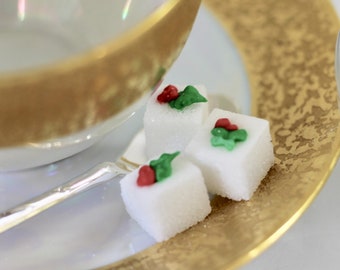 Christmas Holly Sugar Cubes/Holiday Sugar Cubes/Christmas Sugar/Tea Parties/Christmas Tea