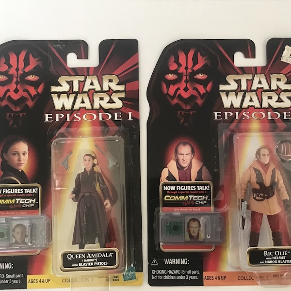 Star Wars Episode 1 Phantom Menace Carded Queen Amidala and Ric Olie Action Figures