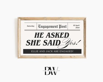 Frame TV Art | Custom Engagement Frame TV Art | Newspaper Announcement | Engagement Party Frame TV Art | Frame Tv Artwork