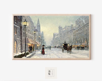 Frame TV Art | Christmas Art | Vintage Snowy Christmas Scene | Digital Download | Art for Frame TV
