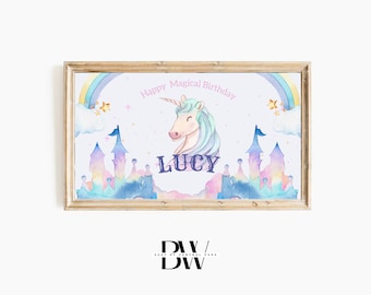 Frame TV Art | Custom Birthday Art | Frame TV Birthday Art | Unicorn Birthday Party | Girl Birthday Frame Tv | Art for Frame TV