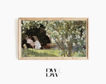 Samsung Frame TV Art | Summer Garden Reading | Vintage Frame TV Art | Vintage Art | Digital Download | Art for Samsung Frame TV