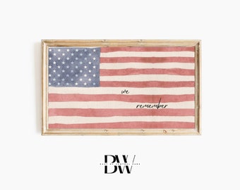 Frame TV Artwork | Vintage "We Remember" American Flag | 4th of July | Modern Traditional | Independence | Rustic | Memorial Day | Labor Day