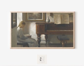 Frame TV Art | Vintage Painting | Girl at Piano |  TV Art | Digital Download | Art for Frame TV