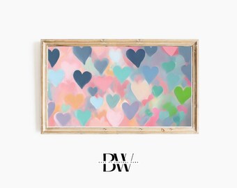 Frame TV Art | Valentine's Day Frame TV Art | Pastel Painted Hearts | Frame TV Artwork | Tv Wallpaper