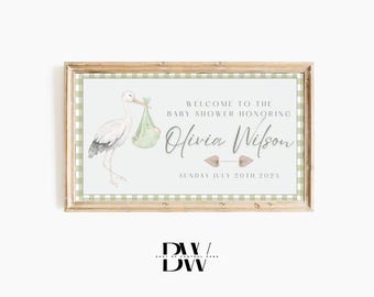 Frame TV Art | Custom Baby Shower Art | Coastal Stork | Frame TV Baby Shower | Tv Wallpaper | Art for Frame TV