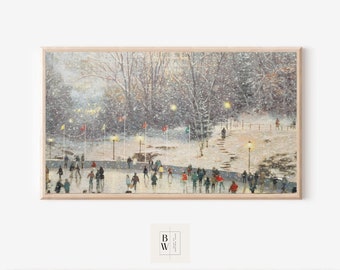 Frame TV Art | Christmas Art | New York at Christmas | Skating in the Park | Digital Download | Art for Frame TV