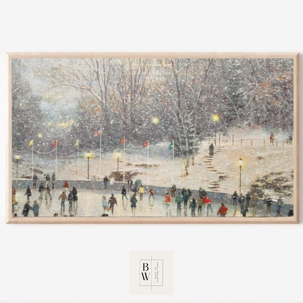 Frame TV Art | Christmas Art | New York at Christmas | Skating in the Park | Digital Download | Art for Frame TV