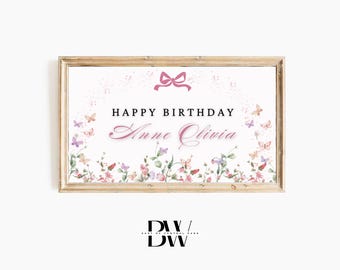 Frame TV Art | Custom Birthday Art | Frame TV Birthday Art | Bow Birthday Party | Girl Birthday Frame Tv | Art for Frame TV