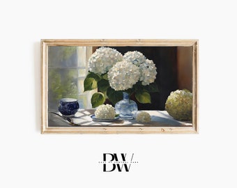 Frame TV Art | Spring Frame TV Art | Vintage Hydrangeas |  Frame TV Artwork | Frame Tv Frames | Tv Wallpaper