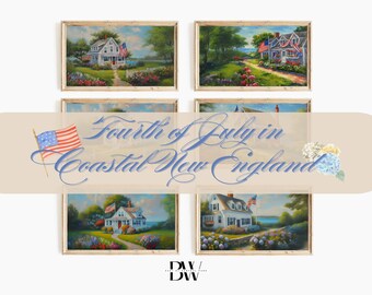 Independence Day Frame TV Art | Coastal New England Cottages | 4th of July Frame TV Art | Frame Tv Artwork | Grandmillennial Frame TV