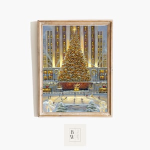 Christmas Art Print | Vintage Inspired Art Print | Rockefeller Tree | NYC at Christmas | New York at Christmas | Printable