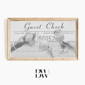 Peut inclure: Illustration en noir et blanc de trois mains tenant des verres de boissons. L'image est encadr&eacute;e et porte le texte "Guest Check" et "Check No. 80052".
