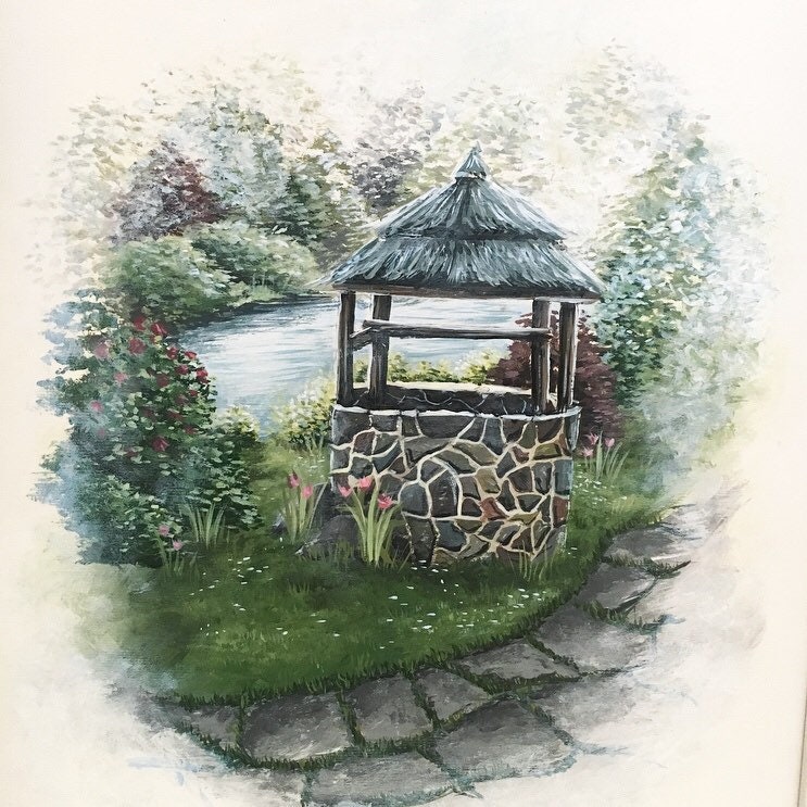 Garden Series 1 Original Wishing Well Painting Etsy