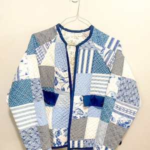 ジャケット・アウター Yuzulawgy handmade herringbone jaket Blue Quilted Jacket, Coastal Grandmas Chic Quilted Jacket