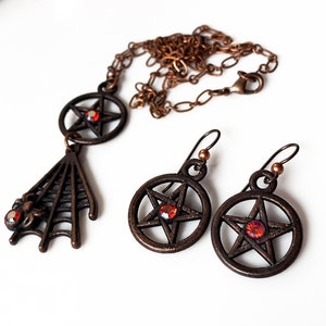 Witchy Jewelry Set, Wiccan Jewelry Gifts, Orange Crystal Copper Necklace and Sensitive Ear Earrings, Season of the Witch, Halloween Jewelry