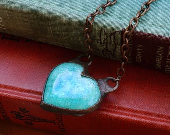 Blue Heart Necklace, Blue Crystal Heart Necklace, Amazonite Necklace, Amazonite Heart Necklace, Copper Jewelry, Handmade, Blue Heart Jewelry