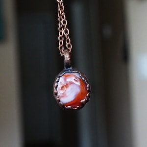Carnelian Agate & Copper Necklace, Electroformed Crystal Pendant, Gift For Best Friend