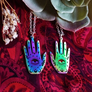 BFF Necklace Set, Third Eye Hands, Hand of Fatima Color Charm Pendants, Best Friends Jewelry Set, Ready To Ship Jewelry Sets For Friends