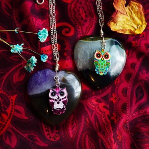 Reduced Price-Owl Always Love You BFF Necklace Set, Handmade Statement Jewelry, Color Charm Agate Pendants, Best Friends Forever Jewelry Set
