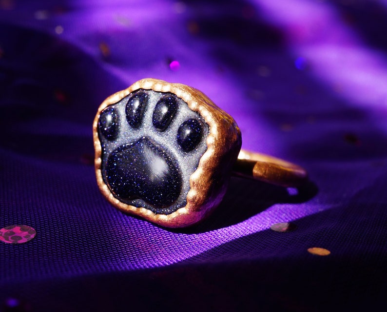 Cat Lovers Gifts Blue Crystal Ring Kitty Ring Crystal Jewelry Cat Paw Ring Cat Paw Ring Electroformed Copper Ring Handmade Ring