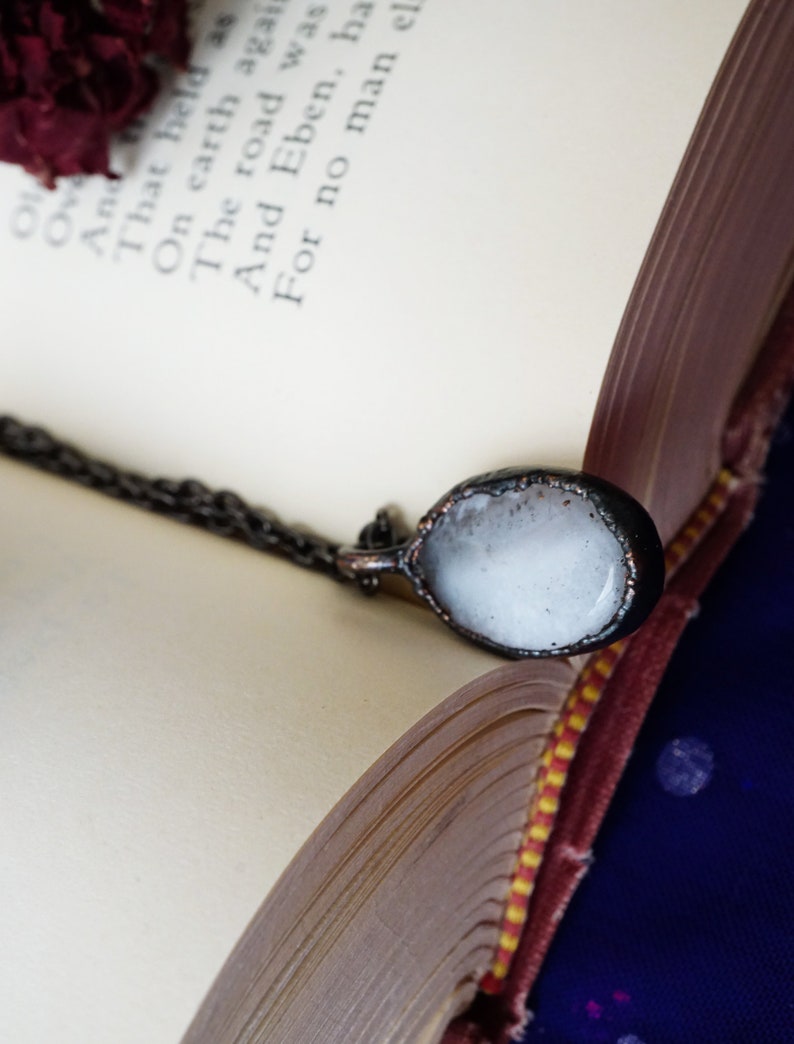 Opal Jewelry White Opal Tiny Crystal Necklace Electroformed Copper Necklace Dendrites Dendritic Opal Necklace Dendrite Opal Pendant