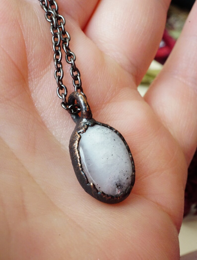 Opal Jewelry White Opal Tiny Crystal Necklace Electroformed Copper Necklace Dendrites Dendritic Opal Necklace Dendrite Opal Pendant