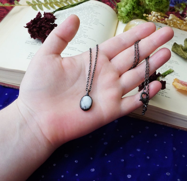 Opal Jewelry White Opal Tiny Crystal Necklace Electroformed Copper Necklace Dendrites Dendritic Opal Necklace Dendrite Opal Pendant
