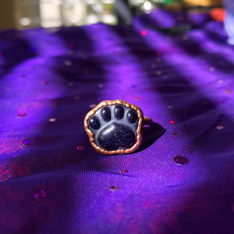 Cat Lovers Gifts Blue Crystal Ring Kitty Ring Crystal Jewelry Cat Paw Ring Cat Paw Ring Electroformed Copper Ring Handmade Ring