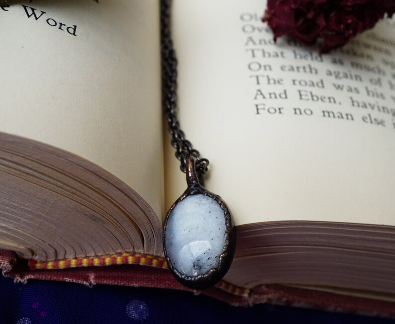 Opal Jewelry White Opal Tiny Crystal Necklace Electroformed Copper Necklace Dendrites Dendritic Opal Necklace Dendrite Opal Pendant