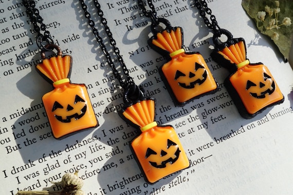 Halloween Candy Bag Necklaces, Trick Or Treat Yo' Self Day, Halloween Gifts, Orange Jack O' Lanterns, Halloween Jewelry Gifts
