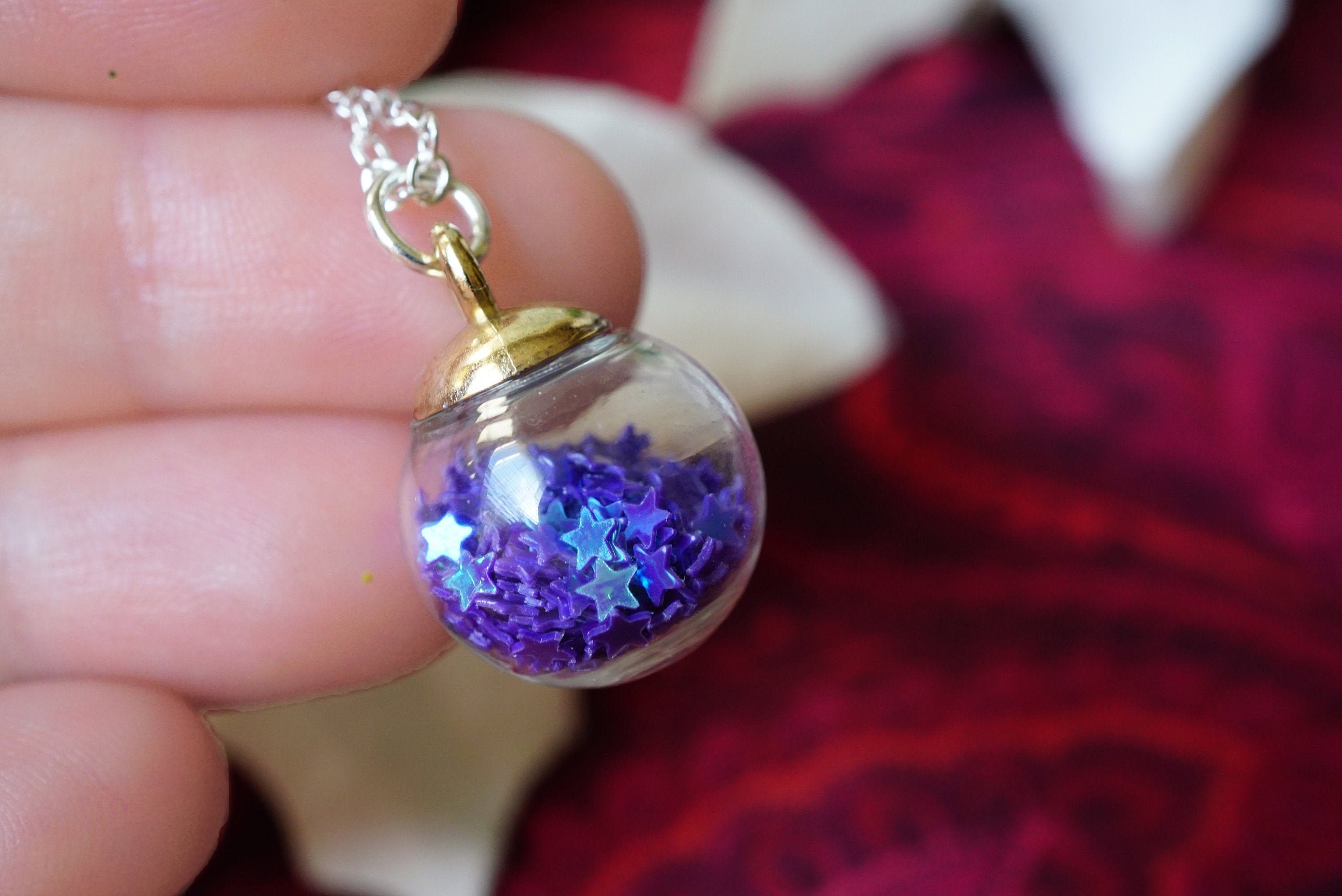34 Discover Unique Map-Themed Jewelry for Your Next Adventure 11 Purple Confetti Snow Globe Necklace, Celestial Star Charm Pendant,…