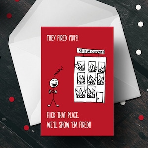 PDF tiré carte - carte de perte d'emploi - cette carte craint - Désolé - carte de sympathie drôle - carte de sympathie - agrafeuse rouge