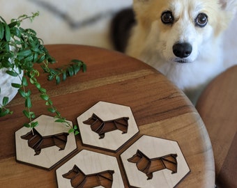 Set origami-corgihouten onderzetters