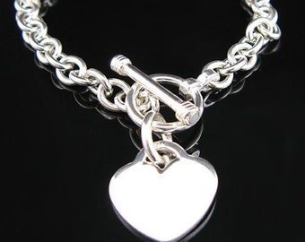 7.5" .925 Sterling Silver Toggle Bracelet with Heart Charm