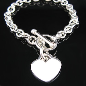 7.5" .925 Sterling Silver Toggle Bracelet with Heart Charm