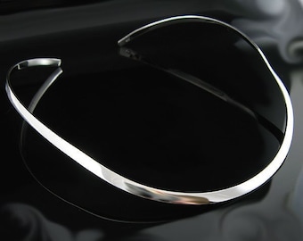 Collar Necklace Flat 3mm Open Back Polished Sterling Silver Collar Necklace Flat 3mm Open Back Polished Sterling Silver