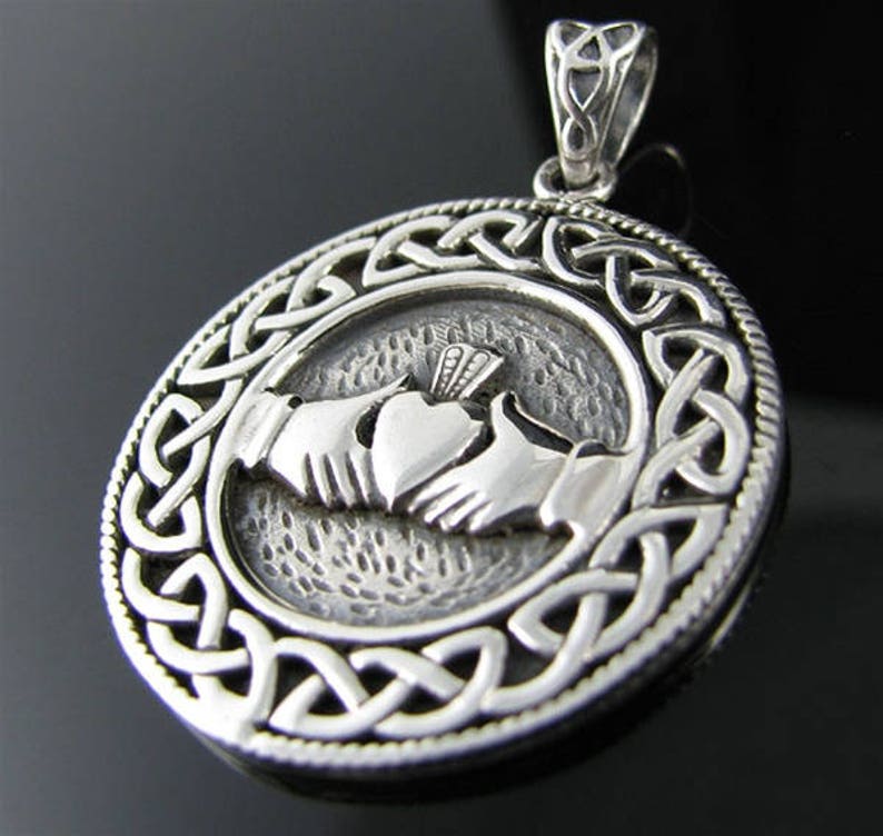 Genuine .925 Sterling Silver Celtic Knot and Claddagh Pendant image 1