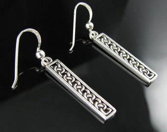 1.65" Genuine Sterling Silver .925 Authentic Celtic Knot Bar Column Dangle Earrings