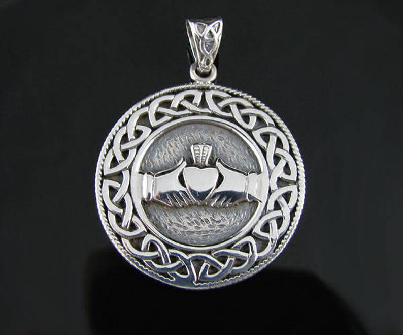 Genuine .925 Sterling Silver Celtic Knot and Claddagh Pendant image 2