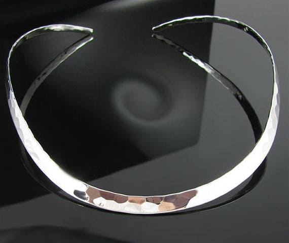 Collar Necklace Flat 3mm Open Back Polished Sterling Silver Collar Necklace Flat 3mm Open Back Polished Sterling Silver