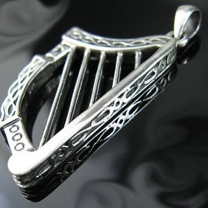 Genuine Solid .925 Sterling Silver Irish Celtic Harp Necklace Pendant