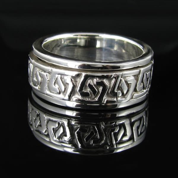 Genuine .925 Sterling Silver Tribal Celtic Knot Men's Spin Spinner Ring - Sizes 9 - 13