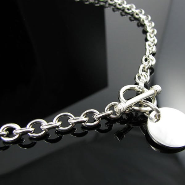 18 « Toggle Disc Collier .925 Sterling Silver Oval Links