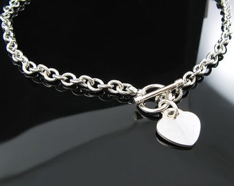 Genuine 18” Solid .925 Sterling Silver Toggle Heart Necklace