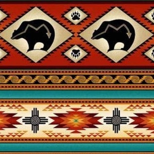 Elizabeth Studio Terracotta Black Bear Border Stripe Tucson Cotton Quilt Fabric
