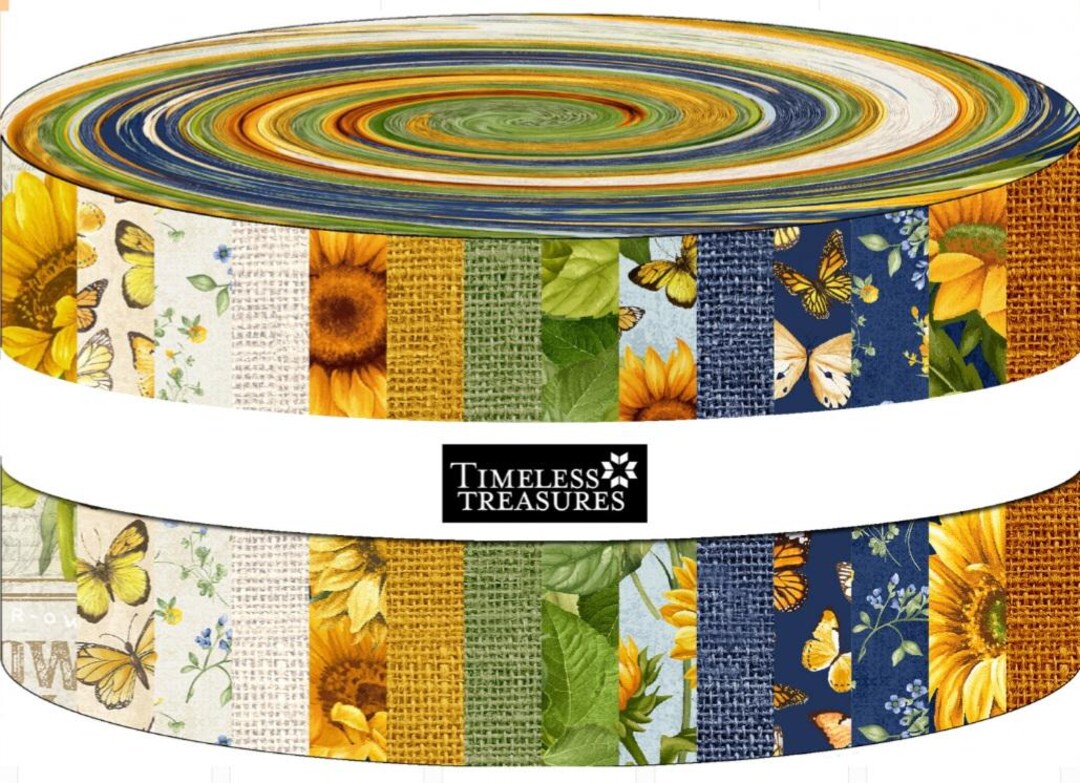 Timeless Treasures Sunflower Farm Jelly Roll Bundle Cotton Quilt Fabric ...