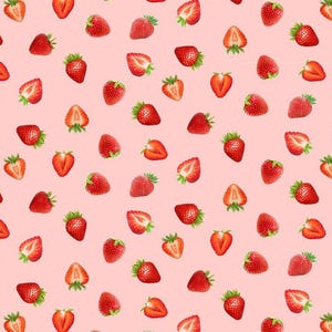 Timeless Treasures Berry Sweet Red Strawberries on Pink Cotton Quilt Fabric
