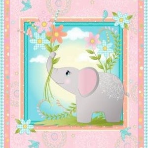 Wee Ones by Oasis Baby Elephant Cotton Quilt Fabric Panel 35" x 43"